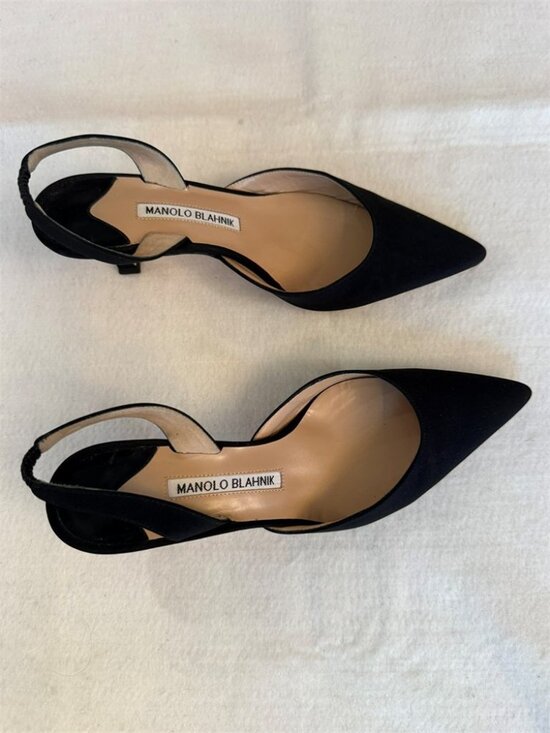 Manolo Blahnik Shoes - Manolo Blahnik Carolyne 50 Black Crepe Slingback Pumps Size US size 6.5
